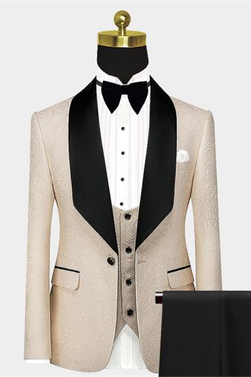Stylish Light One Button Groom Set | Black satin shawl men's wedding suit