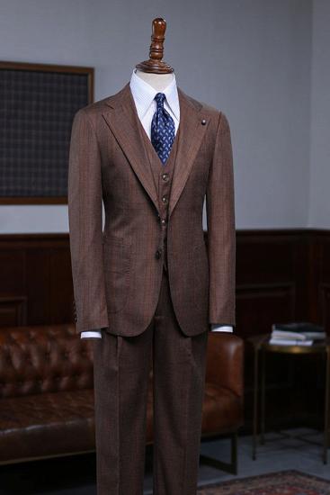 Grégory Latest Design Coffee Striped One Button Slim Fit Bespoke Suit_1