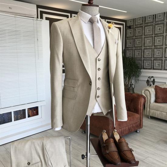 Jonathan Popular Off-White 3-Pieces Peaked Lapel Business Suits For Men_2