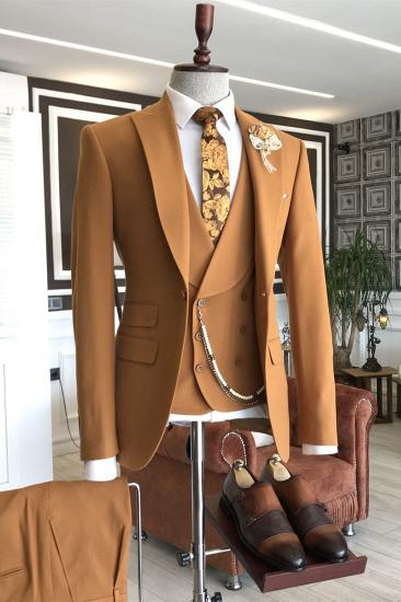 Henry Popular Orange Double Breasted Peaked Lapel Tailored Prom Suits For Men_1