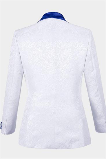 White Jacquard Tuxedo with Blue Huge Shawl Lapel Three Pieces Prom Suits Sale_2