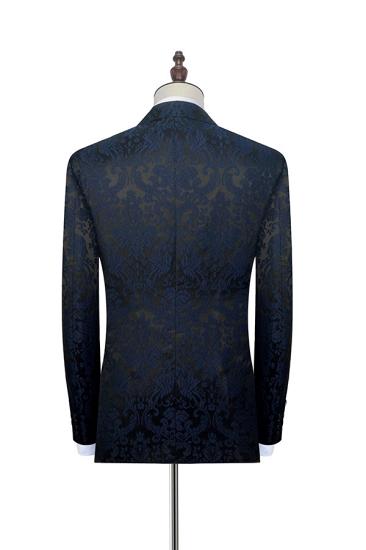 Popular Dark Navy Jacquard Black Silk Peak Lapel Mens Suits For Prom and Weddings_3