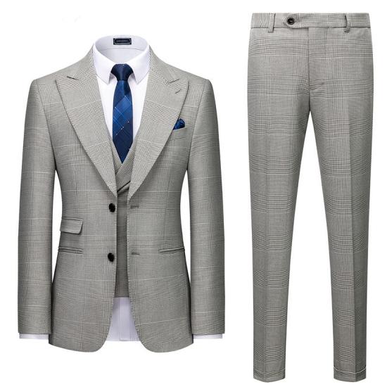 Emma Gray Plaid Stylish Peaked Lapel Slim Fit Prom Men Suits_2