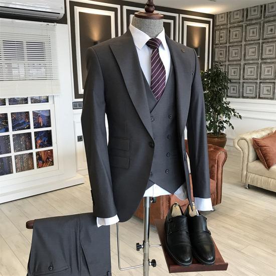 Kriegskraft Classical Black 3-Pieces Peaked Lapel One Button Bespoke Business Suits For Men_2
