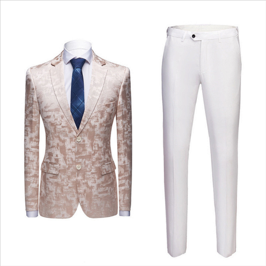 Eamon Chic Champagne Pink Printed Notched Lapel Men's Suits for Prom_3