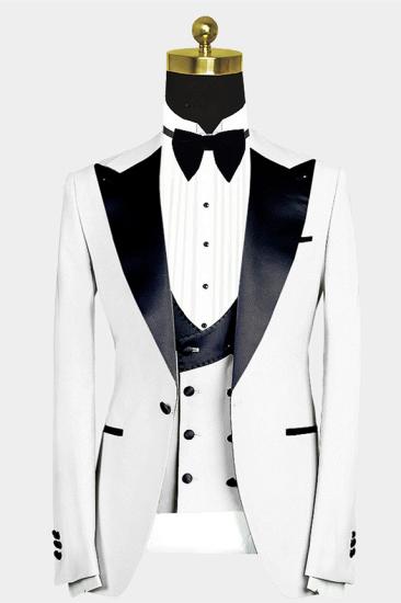 Fashionable white slim fit silk lapel with one button wedding groom set