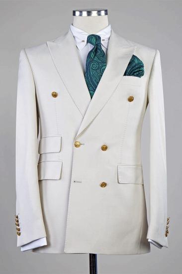 New Arrival White Peaked Lapel Double Breasted Men Suits_1