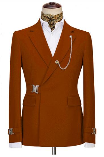 Stylish Orange Two Pieces Notch Lapel Business Men Suits with Buckle