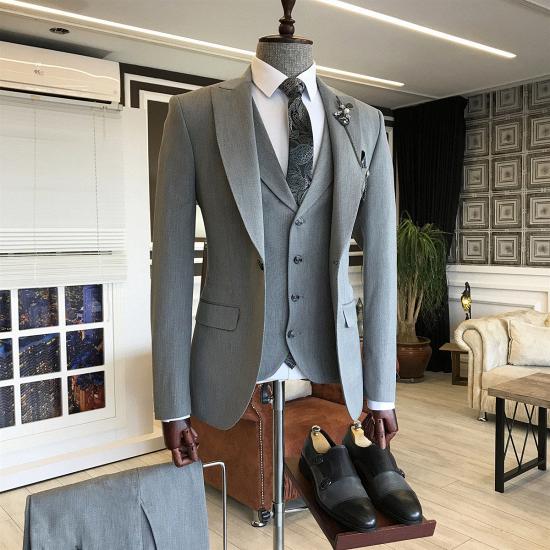 Axel Gentle Gray 3-Pieces Peaked Lapel Formal Business Men Suits_2