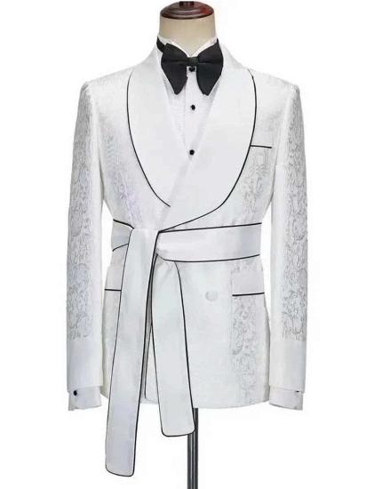 Advanced White Shawl Lapel Double Breasted Man Prom | Wedding Suits With Adjustable Belt