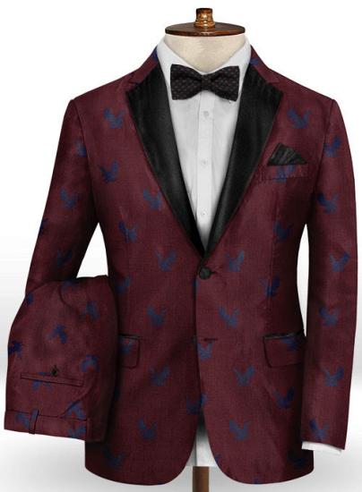 New Arrival Printed Burgundy Prom Suits For Men Online | Happnessmall_2
