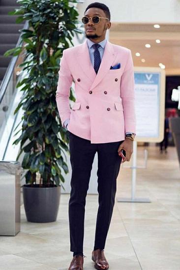 Chic Pink Double Breasted Peaked Lapel Best Fitted Bespoke Prom Suits | happnessmall_1