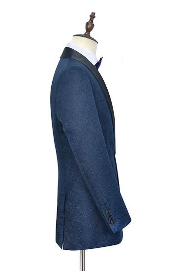 Navy Blue Jacquard Black Silk Shawl Lapel  Mens Suits for Weddings and Prom_3