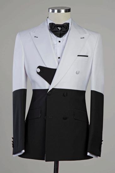 Unique White and Black Splicing Peaked Lapel Slim Fit Men Suits