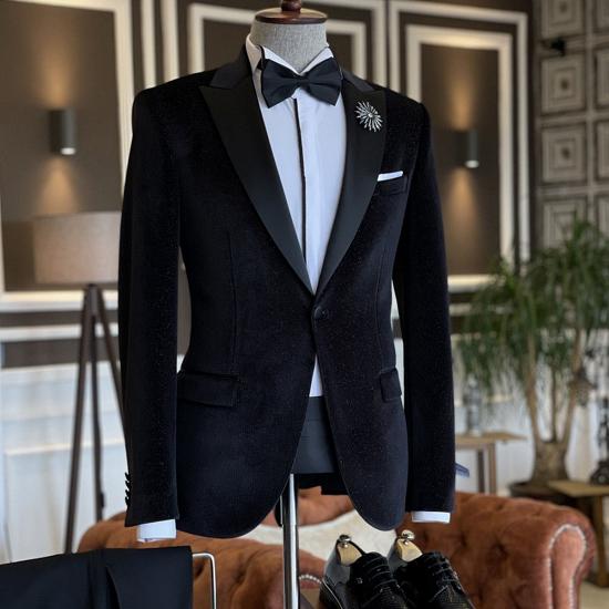 Titos Black Velvet Peaked Lapel 2 Pieces Men Suits For Business_2