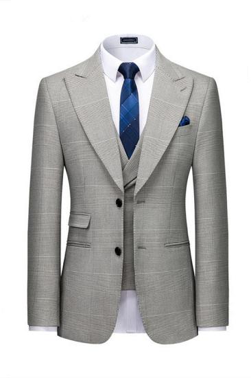 Emma Gray Plaid Stylish Peaked Lapel Slim Fit Prom Men Suits_1