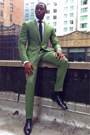 Demetrios Green Slim Fit Bespoke Peaked Lapel Two Pieces Prom Men Outfits_1