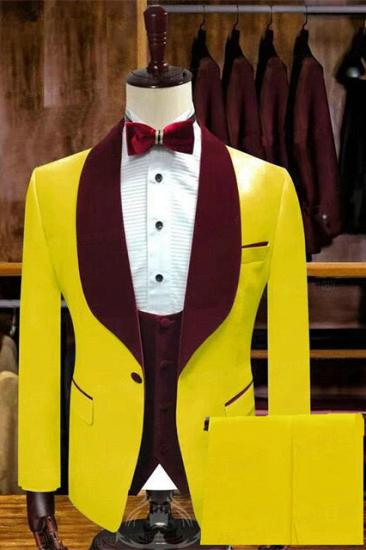 Pedro Yellow Single Button Slim Fit Wedding Groom Set with Velvet Lapel