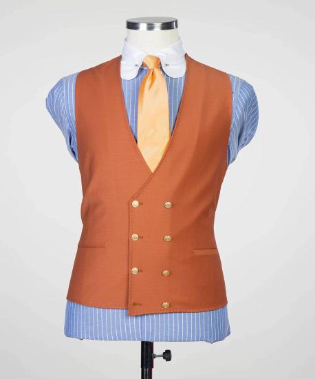 Gentle Orange Peaked Lapel Close Fitting Prom Men Suits_2