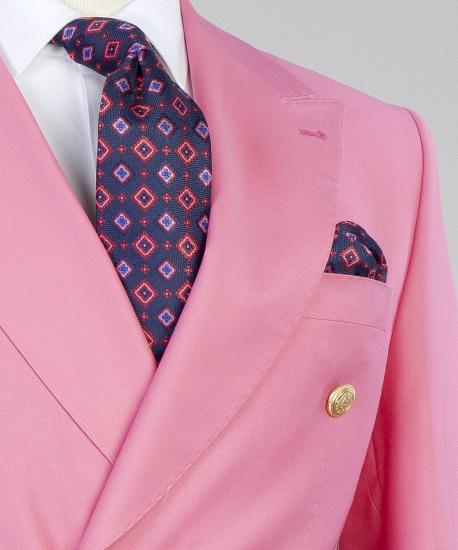 Chic Pink Fashion Double Breasted Peaked Lapel Slim Fit Men Suits_2