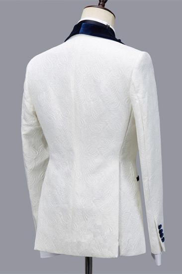 Prokopiou White Chic Jacquard Three Pieces Wedding Suit With Velvet Lapel_2