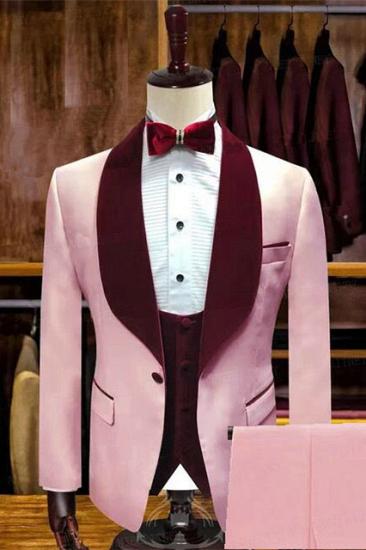 Unique Candy Powder One Button Slim Fit Men's Wedding Set with Velvet Collar