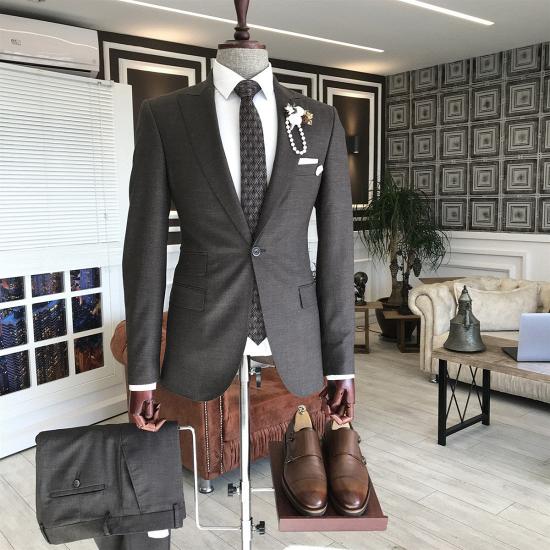 Joseph Newest Dark Brown Peaked Lapel Slim Fit Men Suits For Business_2