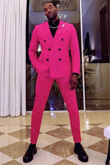 Casimir Handsome Fuchsia Two Breasted Peaked Lapel Prom Men's Suit_1