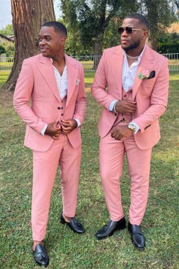 New Irene Pink Three Pieces Peaked Lapel Wedding Groomsmen Suits_1