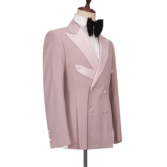 Fashionable double breasted pointed lapel men's suit | Unique pink men's suit_3