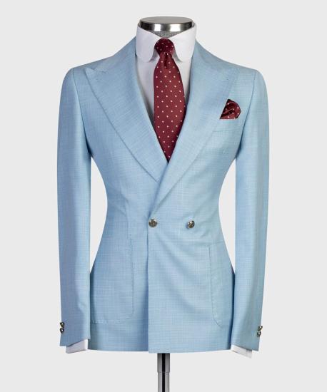 Irene New Fashion Sky Blue Double Breasted Peaked Lapel Men Suits_4