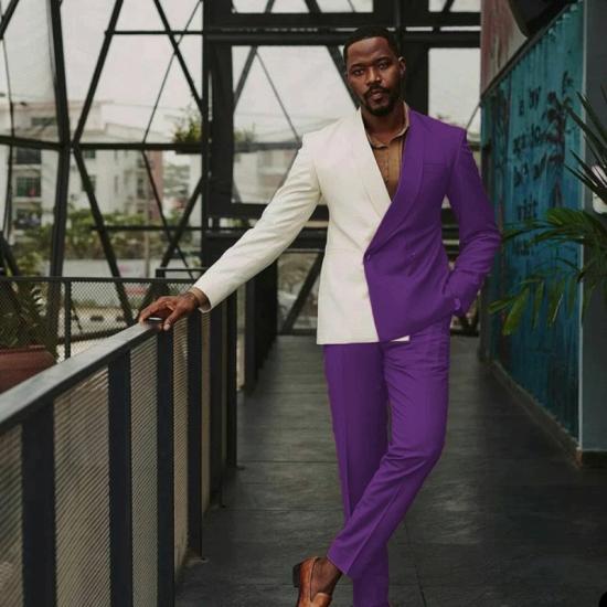 Elio Chic White And Purple Slim fit One Button Lastest Prom Men Suits_2