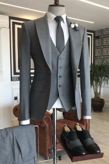 Zephyr Popular Gray 3-Pieces 3 Flaps Formal Business Men Suits_1