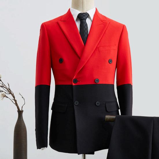 Ethan Stylish Black And Red Peaked Lapel Double Breasted Prom Suit_2
