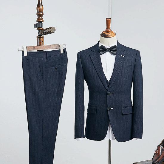 Ella New Arrival Formal Navy Blue Striped 3 Pieces Custom Business Suit_2