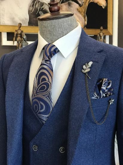 Modern Ocean Blue 3-pieces Notch Lapel Men Suits For Business | Happnessmall_2
