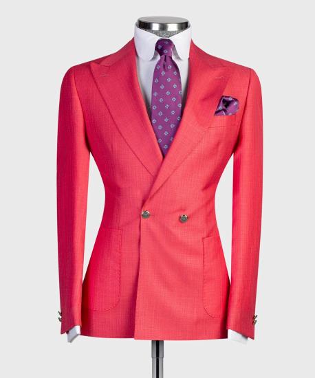 Samuel Stylish Red Fashion Double Breasted Peaked Lapel Prom Men Suits_4