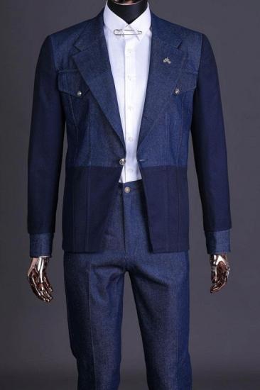 Tassos Special Dark Blue Notched Lapel Two Pieces Prom Men Suits_1