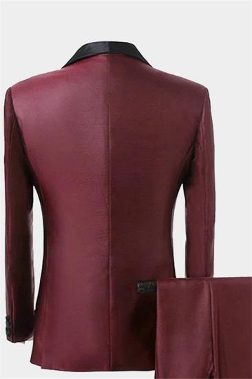 Chic Burgundy Three Pieces Men Suits | Black Shawl Lapel Tuxedo Online_2