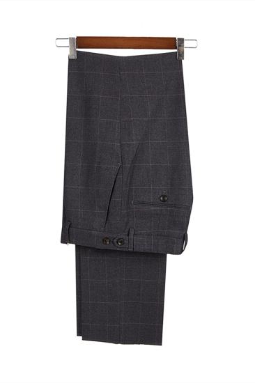 Fashion Dark Gray Plaid Peak Lapel 3 Piece Men's Suit with Double Breasted Waistcoat_4