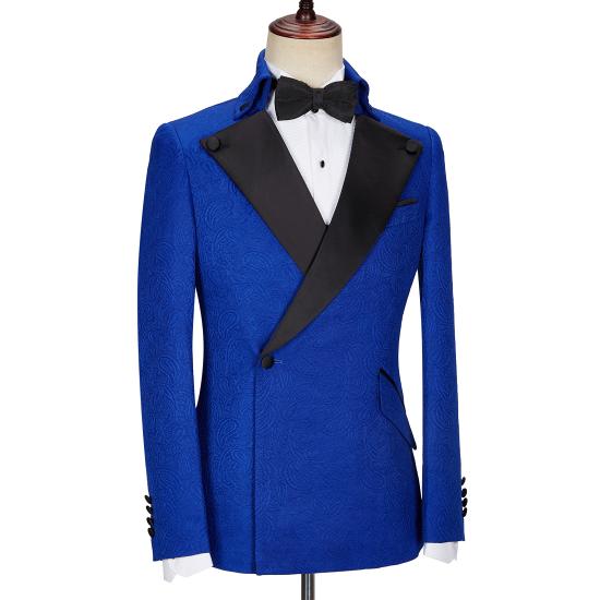 Fashionable New Blue Jacquard Black Lapel One Button Men's Wedding Suit_3