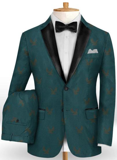 New Arrival Printed Dark Green Prom Suits For Men Online | Happnessmall_2