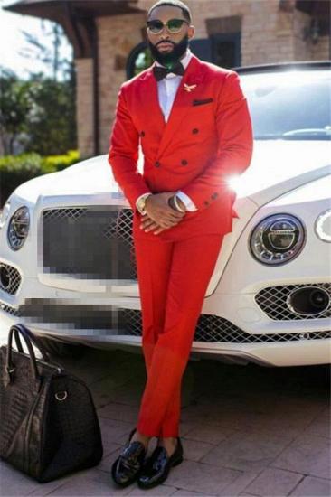 Lucian Red Double Breasted Peaked Lapel Formal Business Men Suits_1