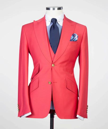 Modern Red Three Pieces Peaked Lapel Prom Suits for Men_5