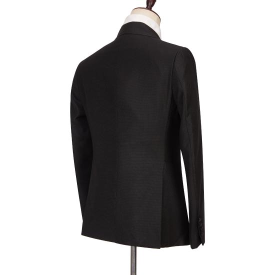 latest Design Black Double Breasted Peaked Lapel Slim Fit Men Suits for Porm_4