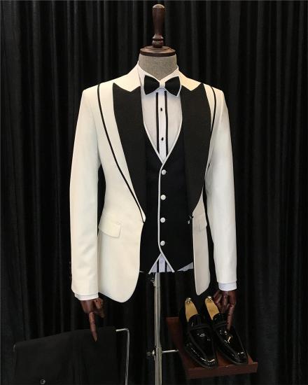 Antonia Fashion White  Peaked Laple Three Pieces Men Suit_2