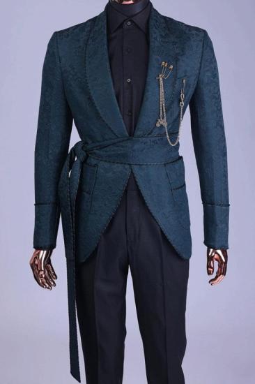 Stylish Dark Turquoise Shawl Lapel Two Pieces Jacquard Wedding Suits