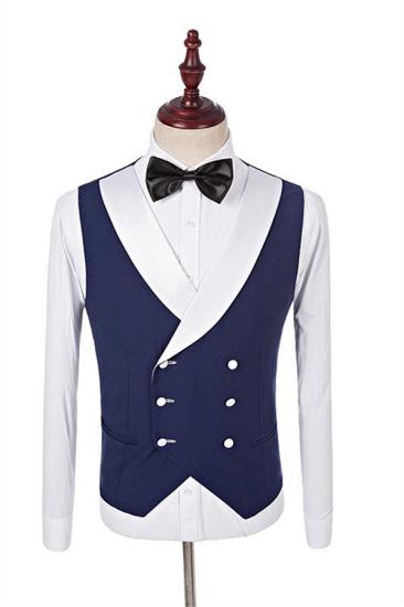 New Arrival Navy Blue Groomsmen White Shawl Lapel | One Button Wedding Tuxedos 3 Pieces_2