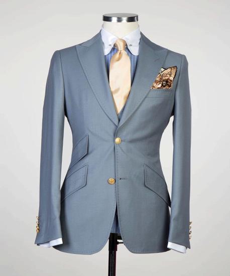 Hayes Lastest Grey Three-Pieces Peaked Lapel Men Suits For Business_3