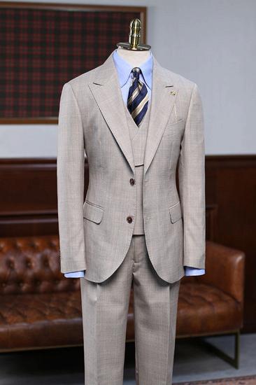 Athena Trendy Light Khaki Plaid 3 Pieces Bespoke Business Suit